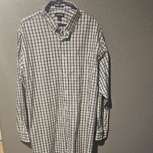 Lands' End Men's Navy and White Plaid Shirt